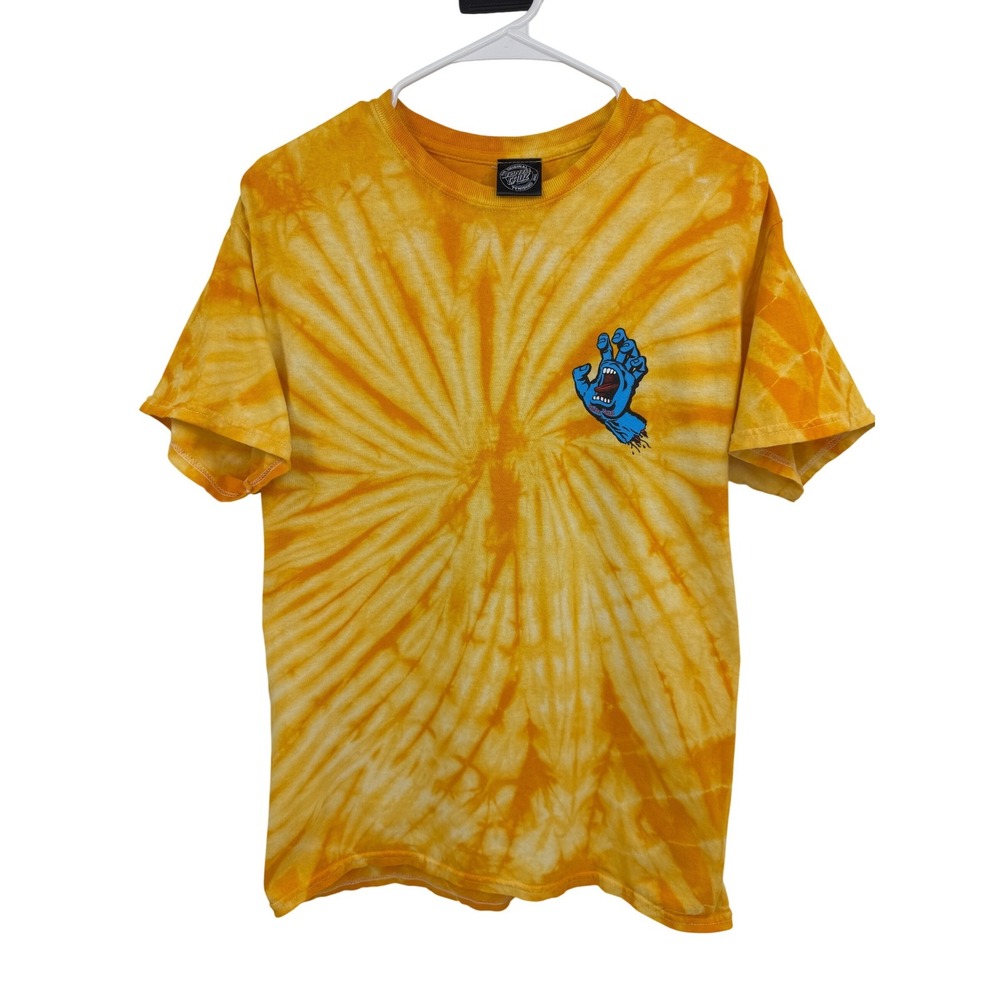 Santa Cruz Screaming Hand Tie Dye T-Shirt Mens Medium Orange Yellow Sunburst Tee